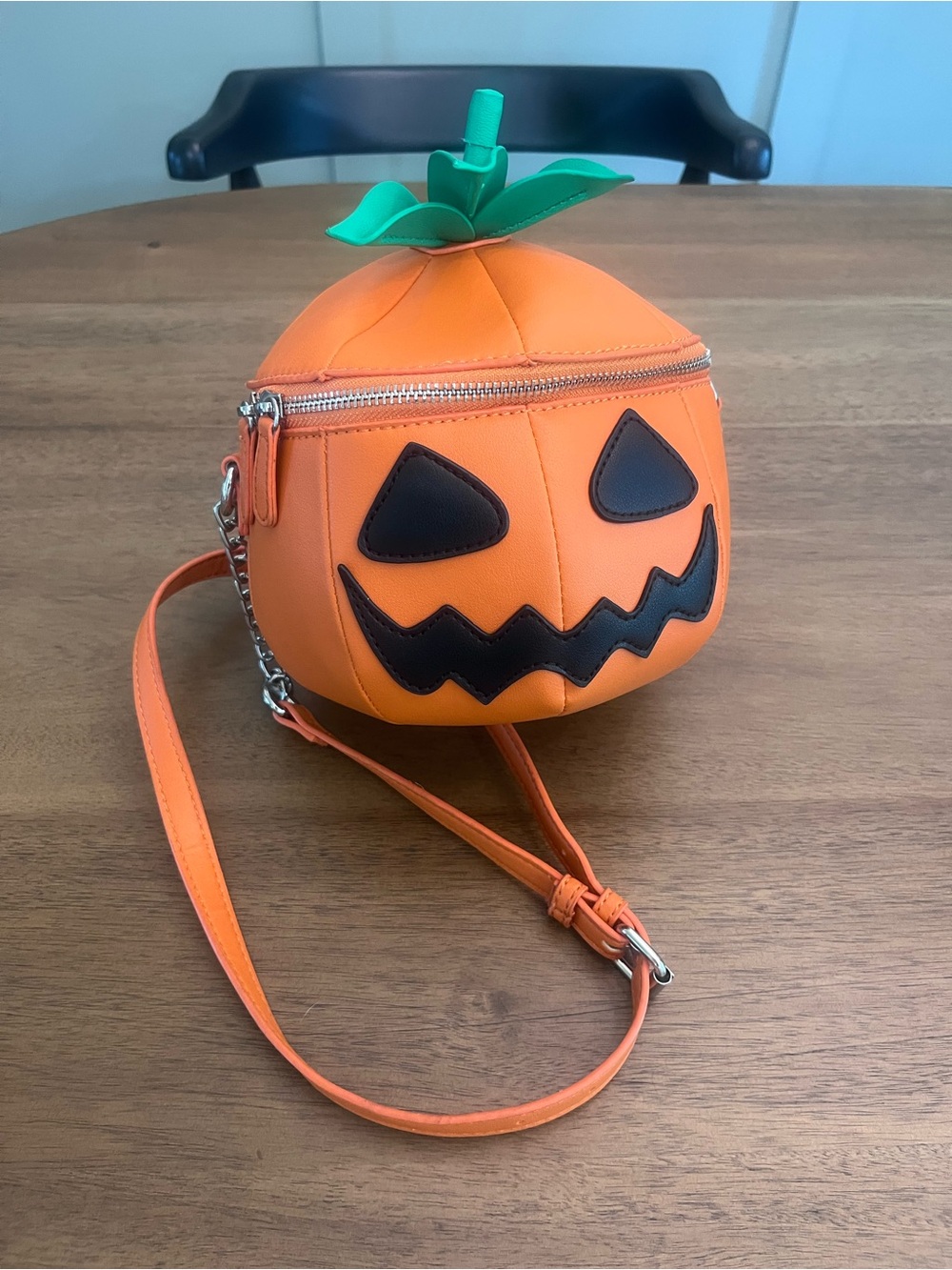 MAD Engine Orange Pumpkin Crossbody Bag with Green Leaf Top NWOT
